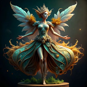 full bodx statue of dancing winter garden fairy, 3D