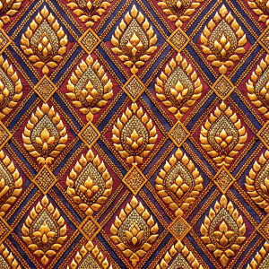 One of the most iconic Thai fabric patterns is the "Kanok" motif, characterized by its intricate geometric shapes and repetitive patterns. Inspired by nature, architecture, and cultural symbols, Kanok designs are often found in silk fabrics, meticulously woven with gold or silver threads to create a luxurious texture and shimmering effect.