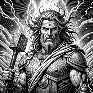 god thor with hammer perfect realistic art, high-definition, high-definition grey and black, white background 