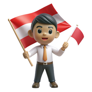 Cute chibi character heritage flag hoisting troop indonesia independence day with respect pose