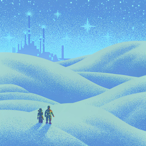 High-resolution artwork of Borderlands 3 characters in a futuristic desert landscape.