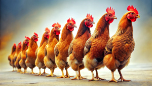 chickens walking in a row