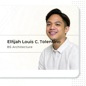 Elijah Louis C. Tolentino, BS Architecture graduate, professional headshot for resume. Clean, modern design. White background with black text. Detailed work experience and education timeline. Clear, readable format.