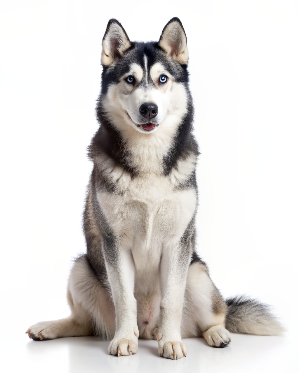 Husky is sitting on a white background