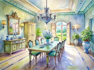 a sketch of a provence dining room