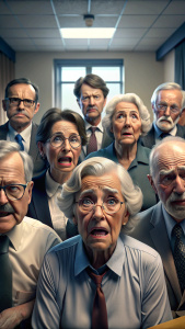 group of ugly teachers in an office, 8K, best quality, ultrarealistic, fat, crying, ugly, old, sadness