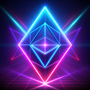 Futuristic neon Ethereum logo with glowing edges