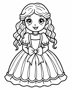 A ittle cute princess dressed in a cool ball gown. Long hair.