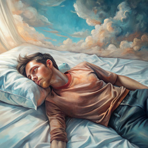 man lying sideways on bed