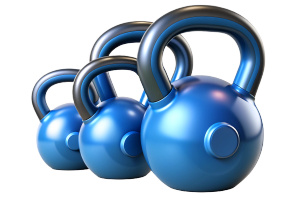 3 kettlebells of different sizes in a row