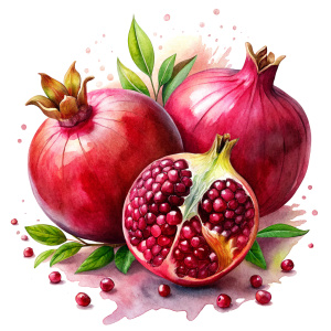 Title: "Extracts from Pomegranate"

Prompt:
"Create captivating images inspired by the essence of pomegranate extracts. Explore the vibrant colors, textures, and the essence of this exotic fruit in your artwork. Whether it's the rich crimson hue of the seeds, the luscious juice dripping from the fruit, or the intricate patterns of its skin, let the imagery convey the beauty and vitality of pomegranates. Show the versatility of pomegranate extracts, from culinary delights to skincare products, an