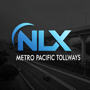 NLEX logo featuring the blue letters 'NLX' and 'Metro Pacific Tollways' on a sleek black background
