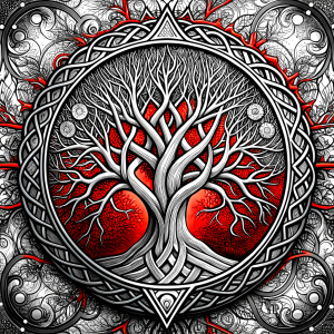 Nordic yggdrasil –  high-definition design grey and black, realistic tattoo design, white background