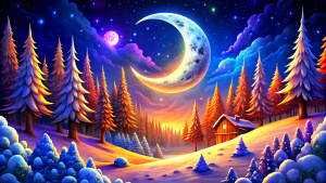 white Crescent Moon winter