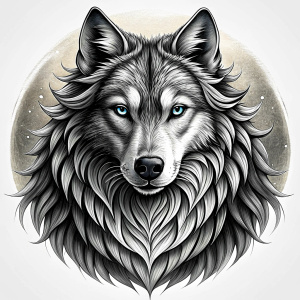 Nordic Godness Ylva She-Wolf - perfect realistic art, high-definition grey and black, white background tattoo design