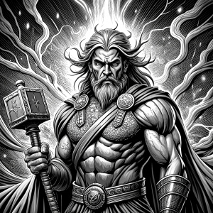 god thor with hammer perfect realistic art, high-definition, high-definition grey and black, white background 