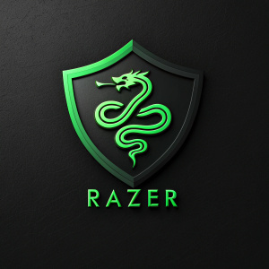 Digital art featuring the Razer gaming logo. A sleek green snake-like symbol against a black background.