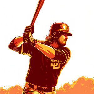 Ryan Klesko, baseball player, in intense batting stance. Wearing San Diego Padres jersey. Dark blue uniform, team logo, protective gear. Action shot, blurred background, focused on athlete