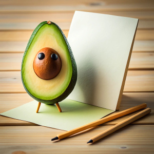 Please create a drawing depicting a cute avocado character. This character should have several different expressions and poses