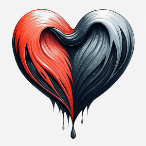 Style stickers. Create a heart shape with clean lines and smooth curves.black and red.White background, No Background, vector, 8K.