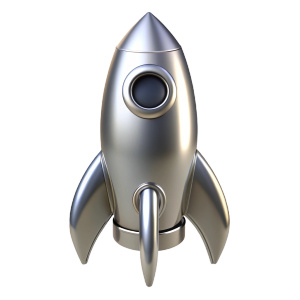 3d chrome metal texture silver rocket front view
