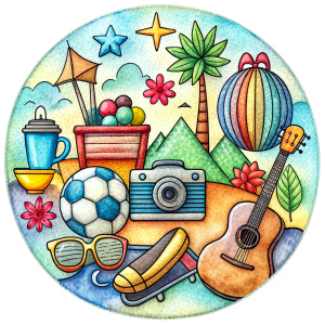 Design with symbols representing hobbies you both enjoy.