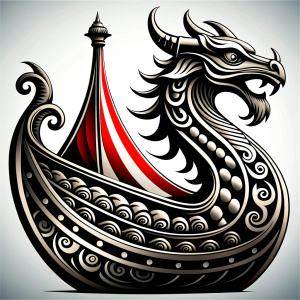 Nordic viking Longboat  Dragonboat high-definition design grey and black, realistic tattoo design, white background