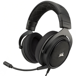 The Corsair HS50 Pro stereo gaming headset, featuring an elegant black design, boasts top-notch sound quality and high-density audio drivers.