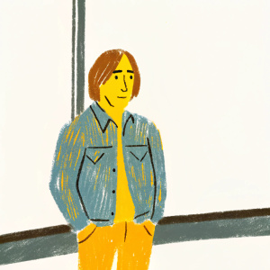 3D rendering of Anton Chigurh. Staring straight ahead, neutral expression. Dark, sleek background