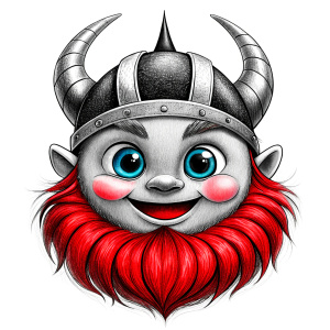 happy viking baby face perfect realistic art, high-definition, high-definition grey and black, white background 