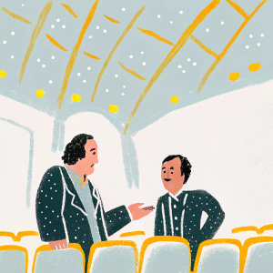 Quentin Tarantino and Jet Li, engaged in animated conversation at the Berlin Film Festival. White and gold decor in the background, a bustling event atmosphere.