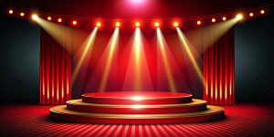 Stage podium with lighting, Stage Podium Scene with for Award Ceremony on red Background. Vector illustration