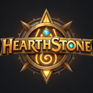 Digital artwork featuring the official Hearthstone logo. Golden colors, dark background, intricate design elements.
