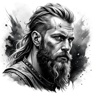 Nordic ragnar - perfect realistic art, high-definition grey and black, white background tattoo design