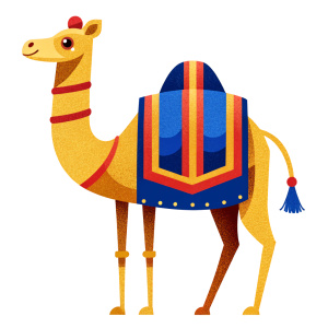 Camel with arabic dress, white background