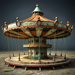 dusted rusty playground carousel