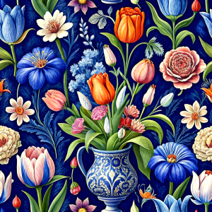 Flowers seamless pattern in the style of Dutch still lifes of the 17th century