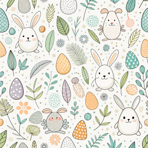 easter minimalist doodles seamless pattern tile, white ground