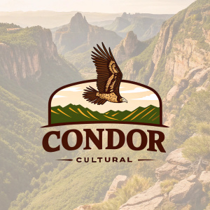 Dynamic logo for Condor Cultural featuring an eagle in flight over rugged terrain. The brand name 'CONDOR CULTURAL' emblazoned in elegant script. Colors: earthy tones of brown and green. Clear and crisp imagery.
