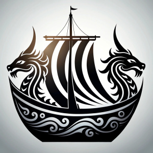 Nordic viking Longboat  Dragonboat high-definition design grey and black, realistic tattoo design, white background