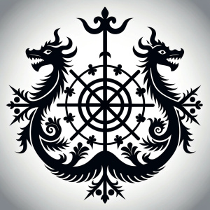 Nordic dragon-boat - pattern vegvisir symbol –  high-definition design grey and black, realistic tattoo design, white background