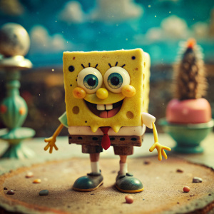 Vintage 60's expired argentic photograph,  cute SpongeBob SquarePants’s crafted world