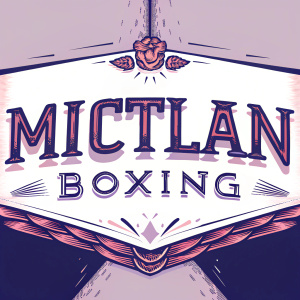 Graphic design for Mictlan Boxing, featuring vibrant reds and dark tones, with Spanish text and bold graphic fonts. Traditional motifs highlight the logo, emphasizing the gym's professionalism and functionality.