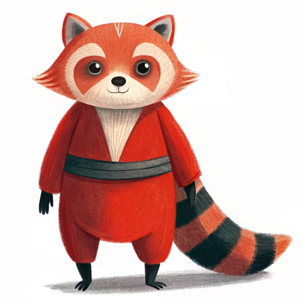 red raccoon warrior, full figure, full body, cute, Japan style