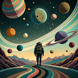 a traveler on a journey through the cosmos, high resolution