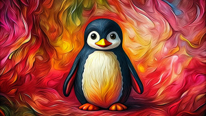 Wallpaper minimal "LINUX" Logo, in the style of street art aesthetic, cute cartoonish designs, photo-realistic techniques, dark red, Childhood and Arcadia, anime aesthetic, cartoon-like