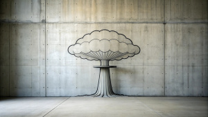 Minimalist Wall, perfect lines, Atomic mushroom cloud graffiti on the wall