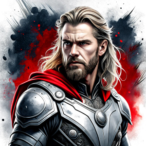 Thor - perfect realistic art, high-definition grey and black, white background tattoo design