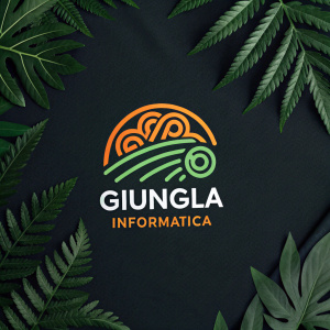 Giungla Informatica's logo: sleek, minimalist design featuring abstract green and orange shapes, complemented by the company name in a bold, modern font. Perfect for both web and print media.