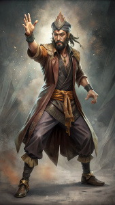 an extreme indonesian men, in art fashion show, in the style of manga-inspired, silat genture, comic view, simplistic vector art, pirate-themed, gesture painting, minimal, abstract ethereal, full body, full image, beautiful body, dressed in viking, wearing a horror fashion, 16mm